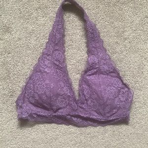 Gilly Hicks Mauve Lace Halter Neck Bralette with Adjustable Band Size S